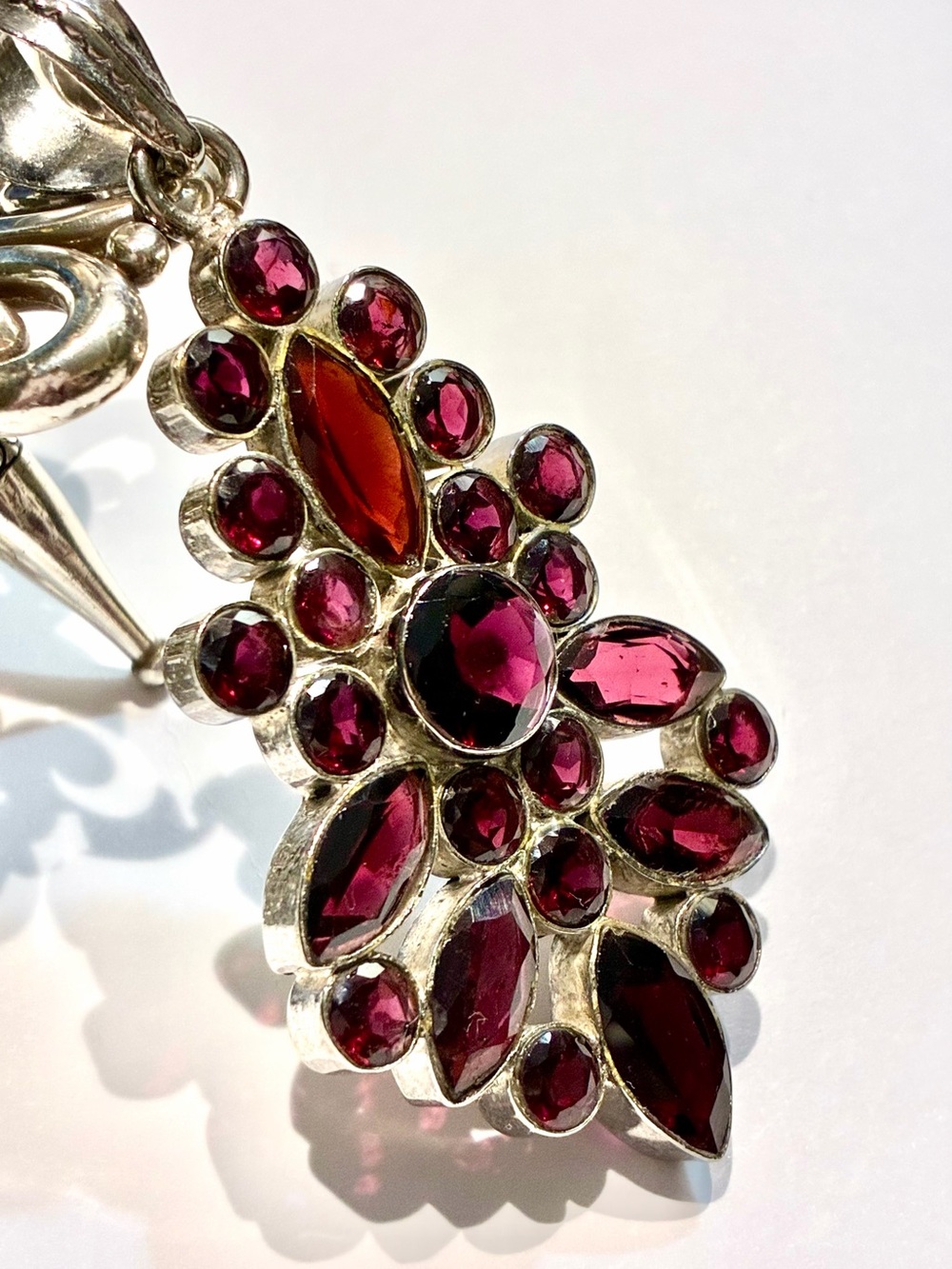 Sterling Silver Deep Garnet Red Cluster Pendant Necklace